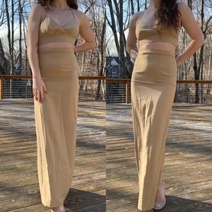 NWT Fame And Partners 2 Piece Tan Beige Prom Maxi Dress
